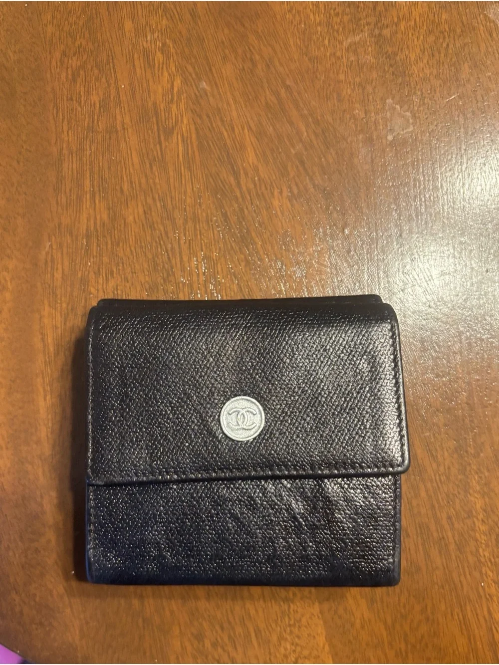CHANEL leather compact wallet card holder